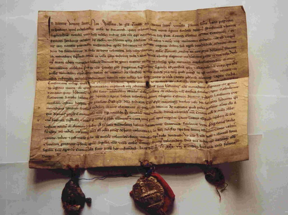 Dokument z 1238 roku, w którym wymienione zostało Jaworzno, Ciężkowice i Długoszyn